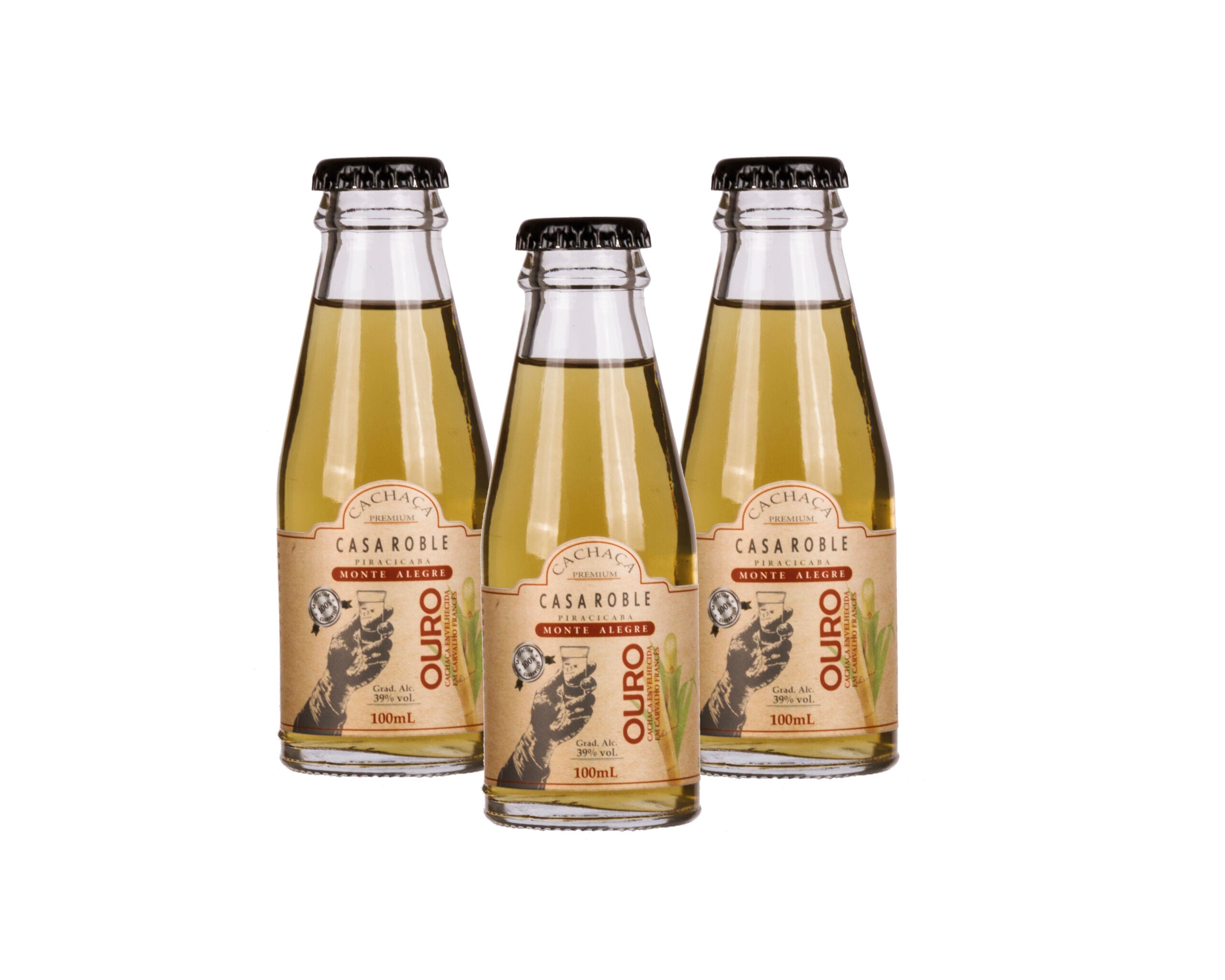 Cachaça de Alambique Ouro 3 anos Carvalho Francês - 100 ml kit c/ 3 unidades - PREMIADA!!
