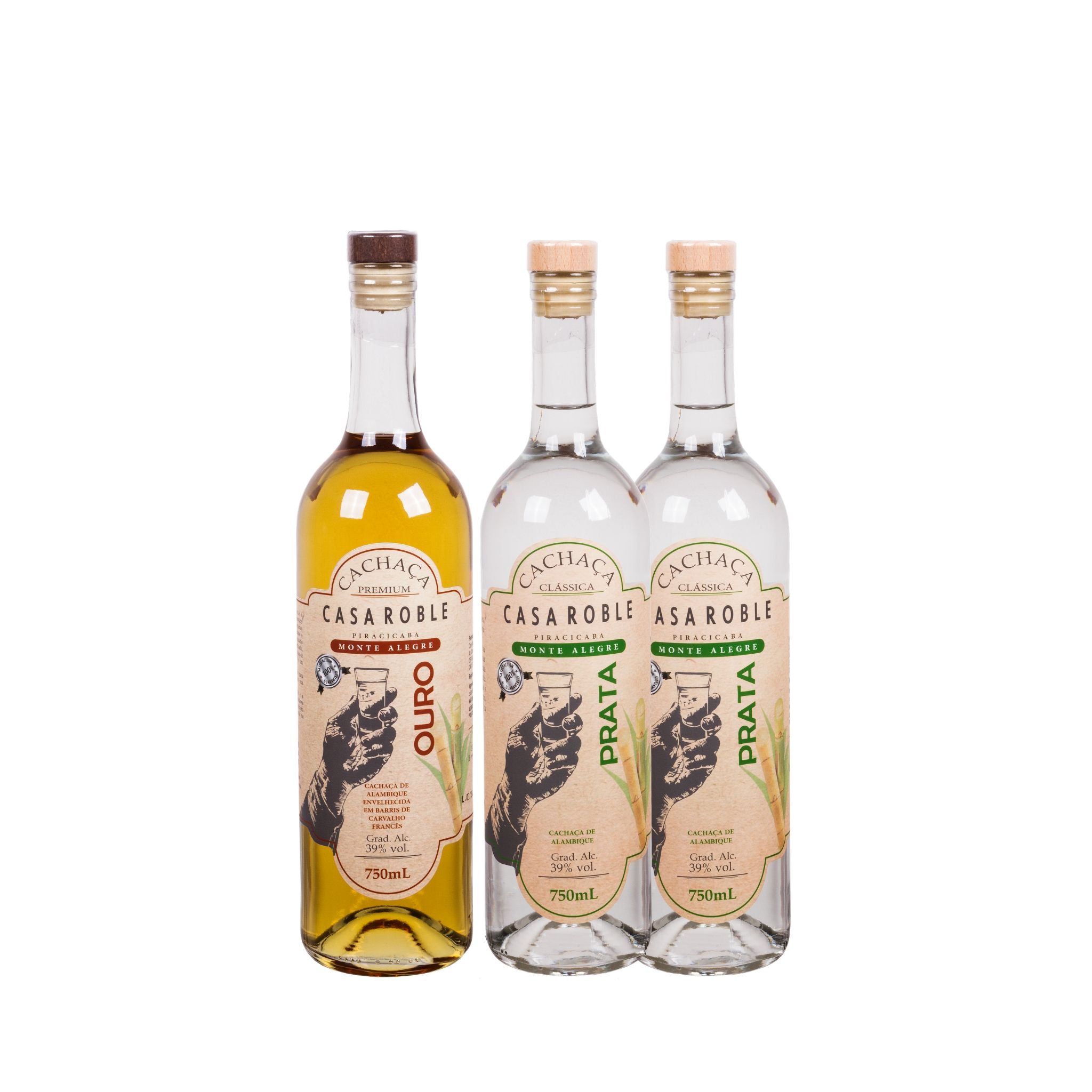 Kit Cachaças Casa Roble - 2 Cachaças Pratas + 1 Cachaça Ouro com 15% de desconto - 750ml cada