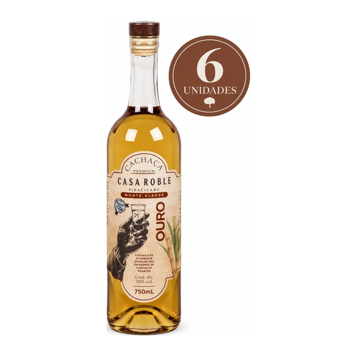 Kit 6 Cachaças de Alambique Ouro 3 anos Carvalho Francês – 750 ml – PREMIADA!!