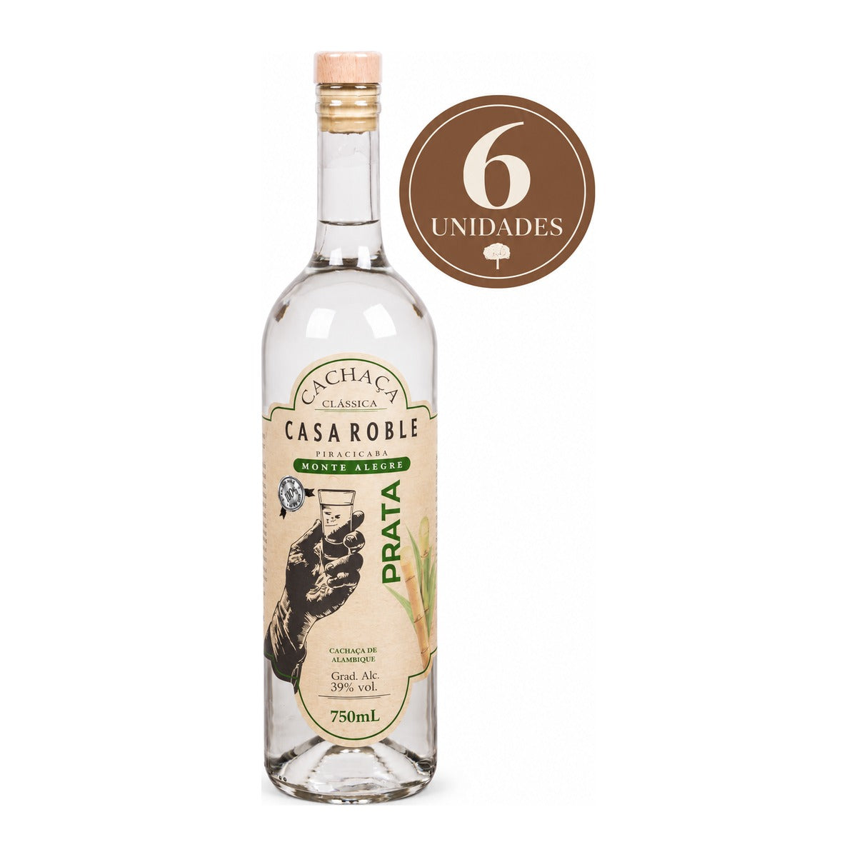 Kit 6 Cachaças Prata de Alambique – 750ml – Clássica Cristalina Aço Inox